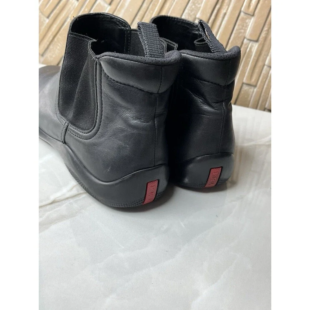 Vtg Prada Men Sport Chelsea Boots 0828 Gore Black Leather Sz Uk 7.5 Us 8.5 Shoes